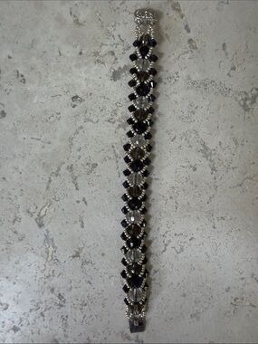 EUC Black and Silver Crystal Bead Statement Bracelet - Women Jewelry